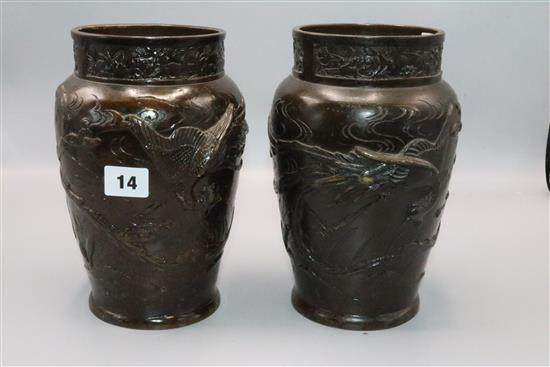 Pair Japanese bronze vases